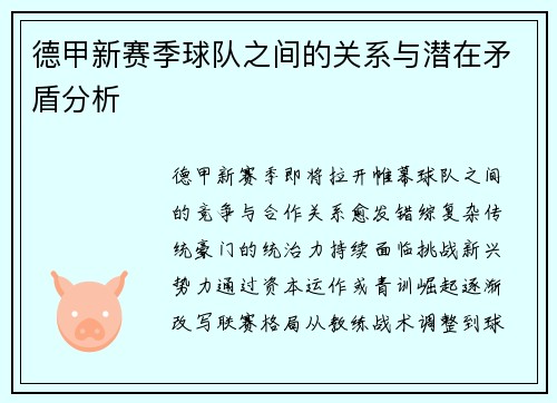 德甲新赛季球队之间的关系与潜在矛盾分析